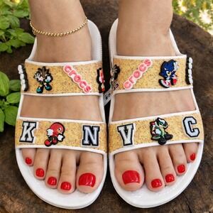 Shoes Sandals Two Straps White (W-9) Custom Made design with Sonic Forces Charms